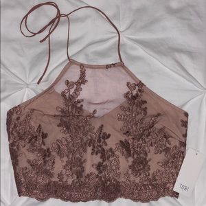 Tobi ‘Just One Night’ Halter Crop Top in Dark Rose